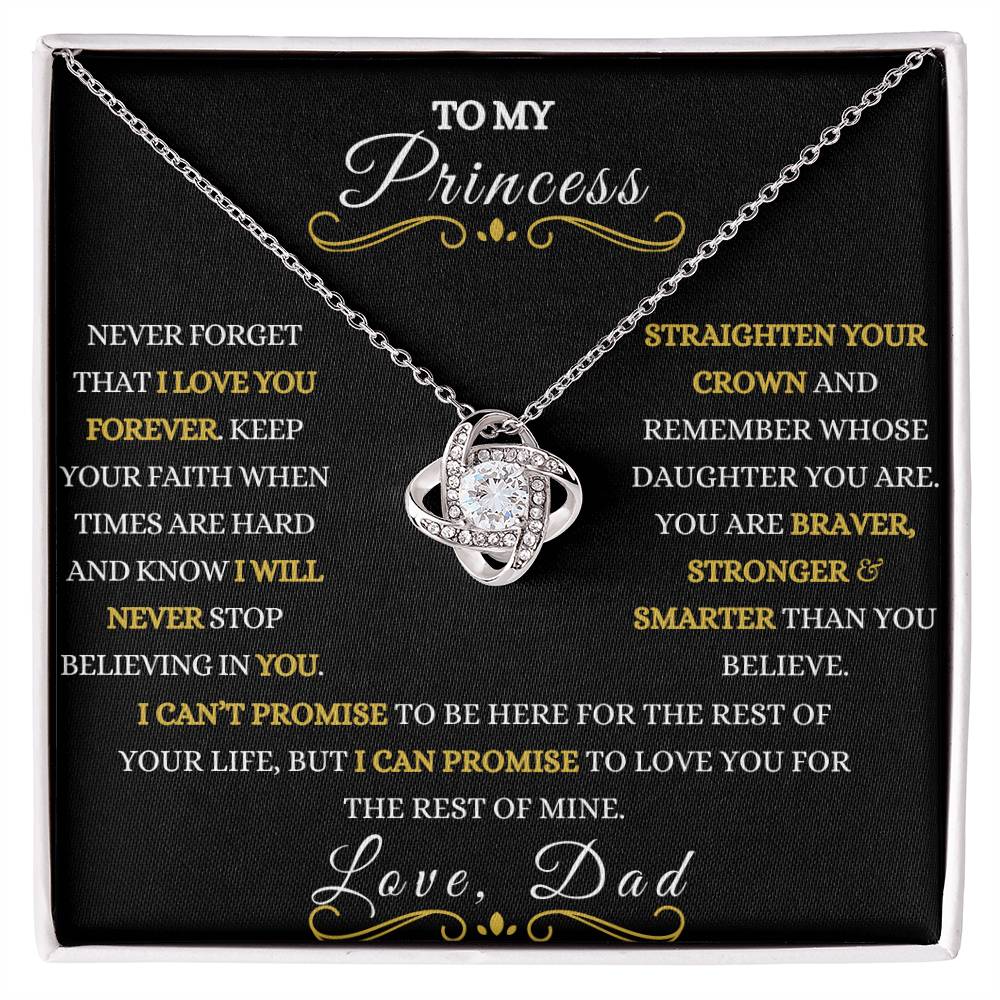 To My Princess Love Knot Necklace From Dad to Daughter Necklace Birthday Valentine's Day