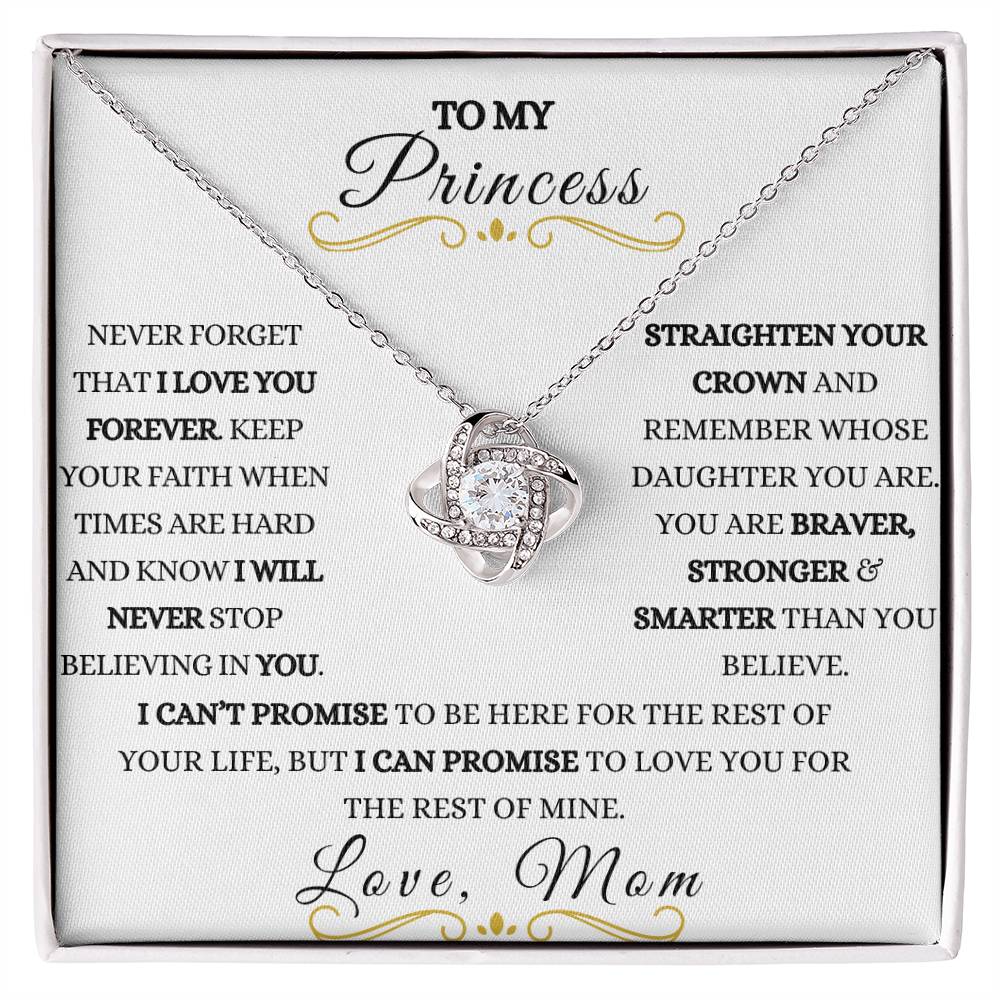 To My Princess Love Knot Necklace From Mom to Daughter Necklace Birthday Valentine's Day